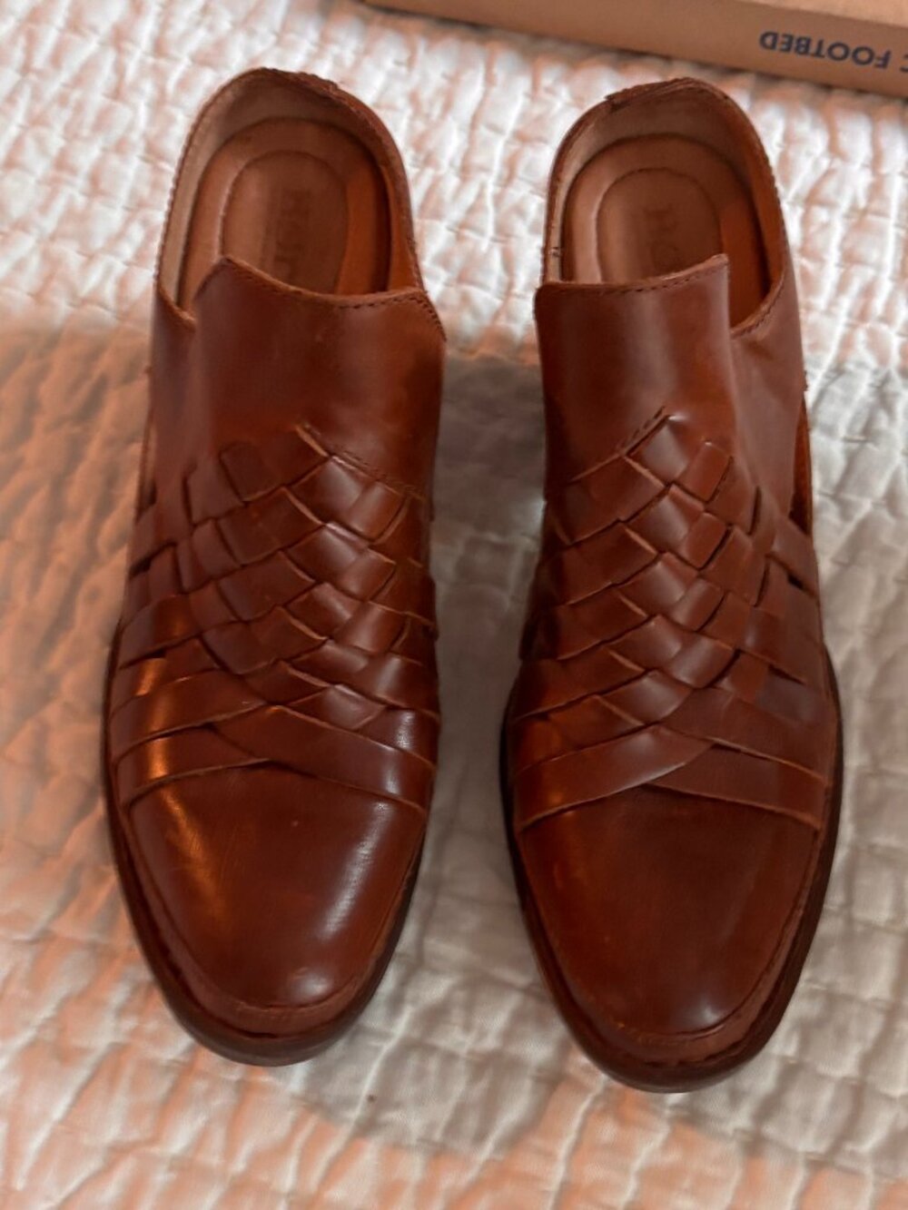 Born Paya Brown Leather Braided Mules Size 7.5M